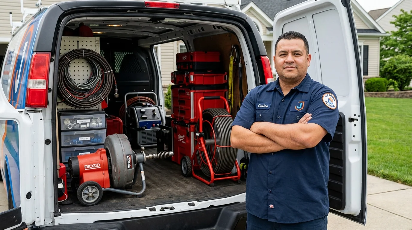 Professional drain cleaning equipment and Johns Plumbing LLC plumber in Mullica Hill