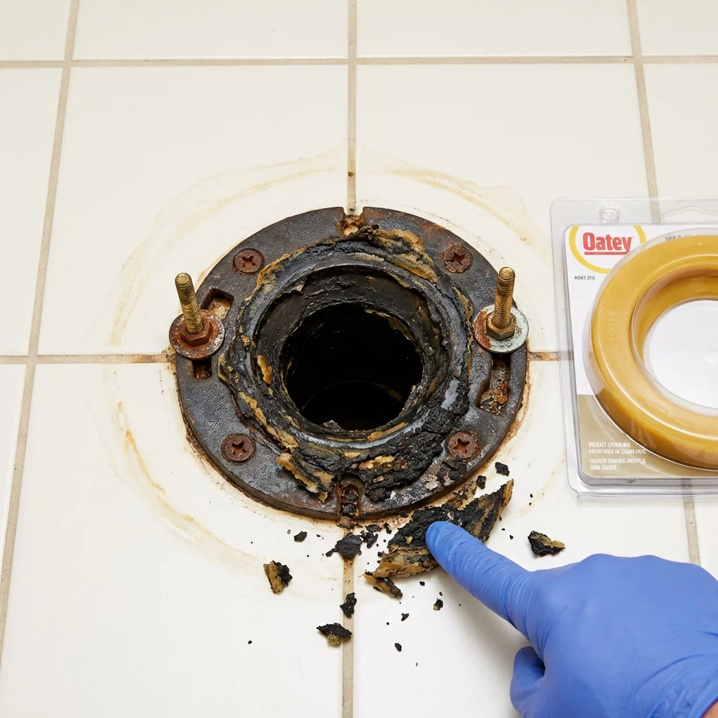 Failed wax ring showing water seepage at the base of a toilet in a Mullica Hill, NJ home