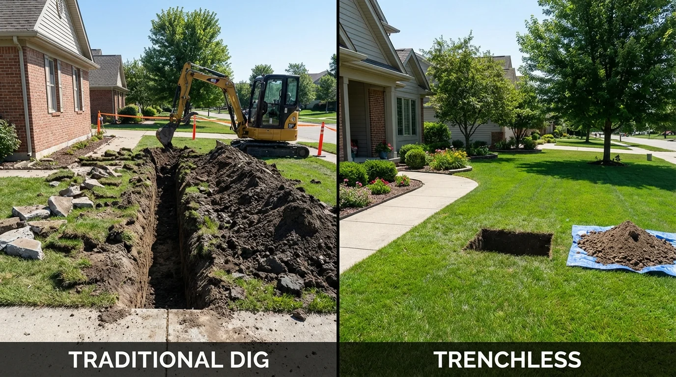 Trenchless sewer repair with minimal yard damage versus traditional excavation in Mullica Hill, NJ